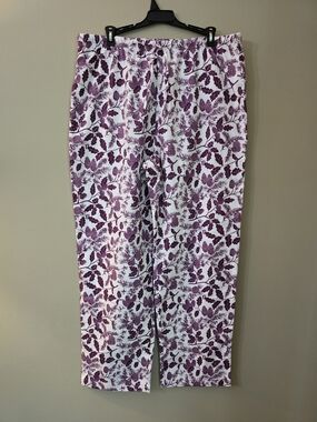 Garnet Hill Pajama Pants with Purple Leaf Print Organic Cotton Women Size L